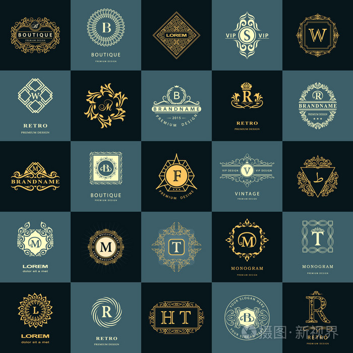 老式的徽标设计模板集.商业标志信会徽.