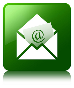 新闻稿电子邮件图标绿色方形按钮