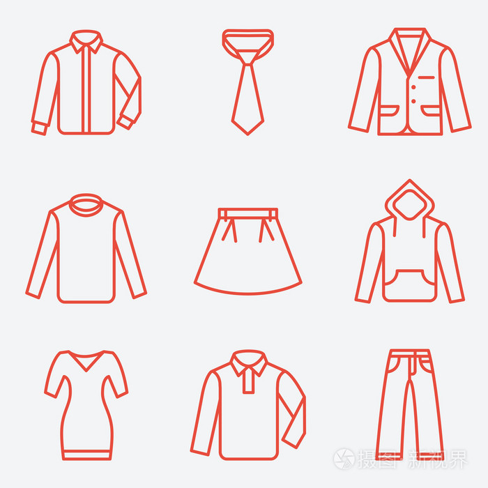 衣服图标,细线风格平面设计
