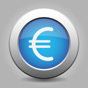 蓝色金属按钮与欧元货币符号