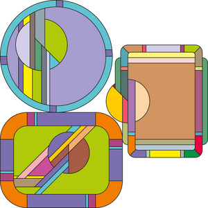 装饰艺术矢量彩色抽象的几何图案。装饰艺术彩绘玻璃图案