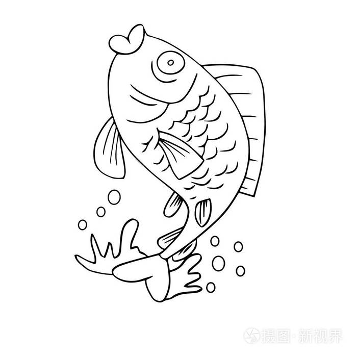 可爱的卡通鱼白色背景的儿童版画, t恤, 彩色书, 有趣和友好的性格的