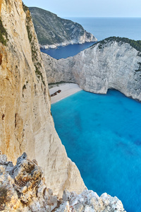 令人惊异全景的 Navagio 沉船海滩，扎金索斯