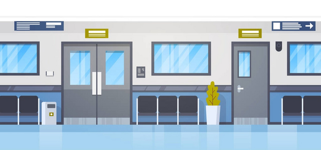 医院挂号大厅空医院 clininc 大厅与位子和门走廊照片