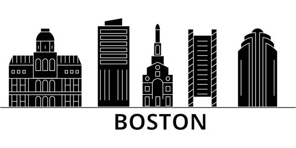 波士顿建筑矢量城市天际线 旅行城市标志性建筑，建筑，景观孤立的目光投向背景