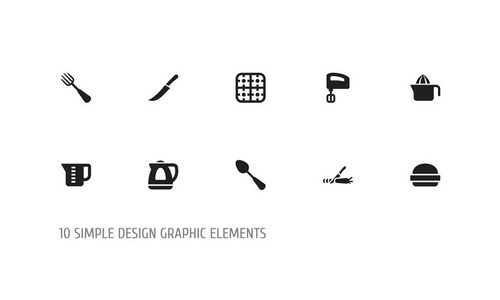 10 可编辑食物图标集。包括符号如银器，切片 闪点和更多。可用于 Web 移动 Ui 和数据图表设计