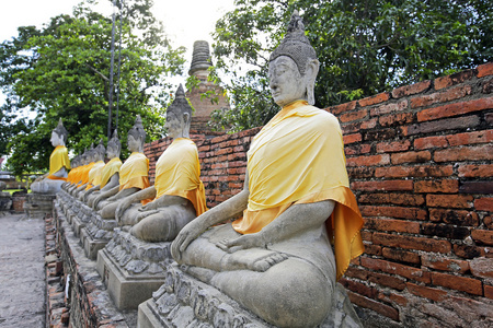 在阿育，泰国的 Watyaichaimongkol 寺古塔
