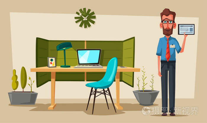 现代工作场所.创造性的人格.办公室工作.卡通矢量图