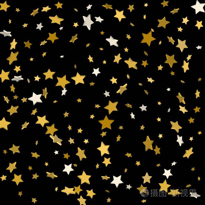 金色的星星在黑色的背景.矢量插图