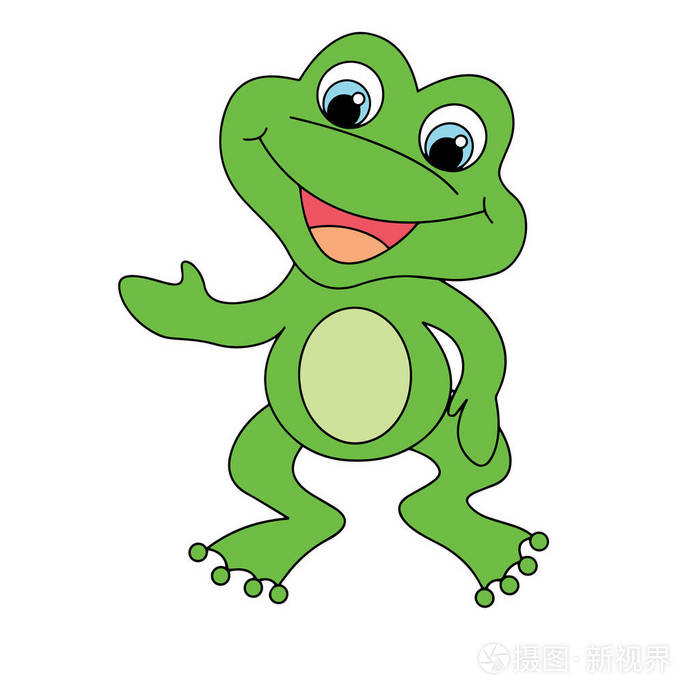 可爱的卡通青蛙白色背景的儿童版画t恤彩色书有趣和友好的性格的孩子