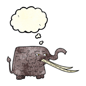 卡通长毛猛犸象与思想泡泡