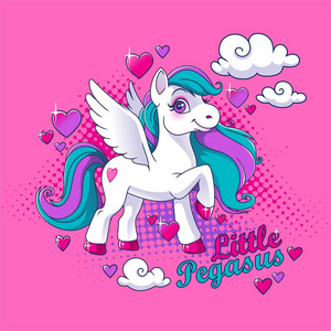 可爱的小飞马在粉红色的背景照片