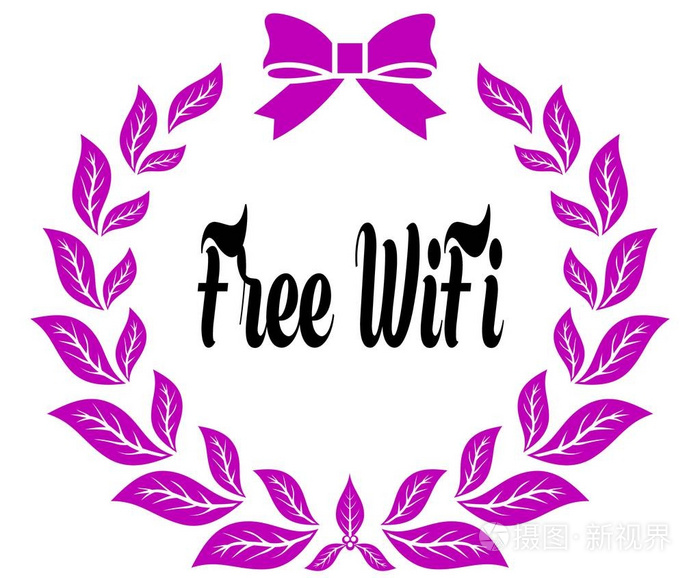 免费 Wifi 与粉红色的桂冠丝带和弓