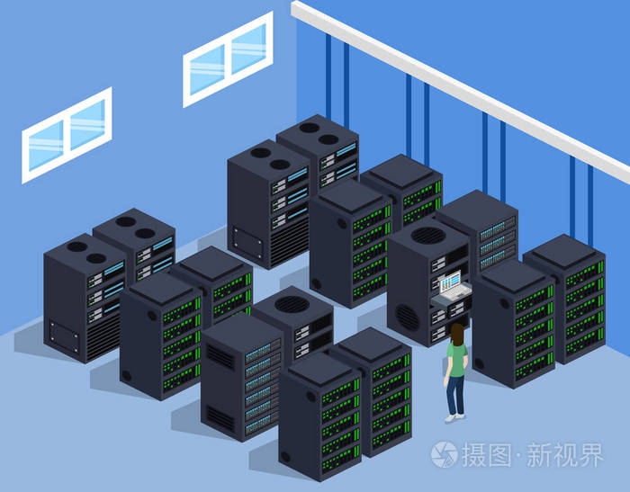 等距3d 矢量插图概念服务器机房数据中心