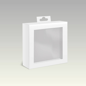 白色产品纸板包装盒与挂槽。矢量插图