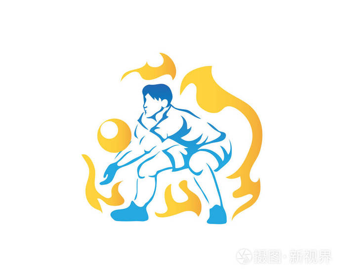 现代职业激情排球运动员标志插图