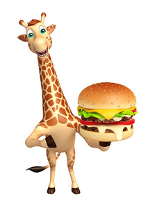 长颈鹿卡通人物与汉堡的乐趣图片