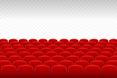 电影院, 剧院。行红色天鹅绒座椅与透明的背景, 自由空间, 为您的设计需要。矢量