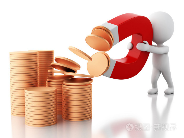 3d 与马蹄形磁铁吸引钱的白种人