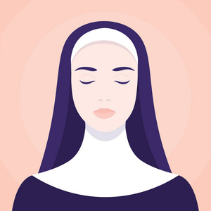 修女.女性肖像。宗教.基督教.冷静和安宁。矢量插图