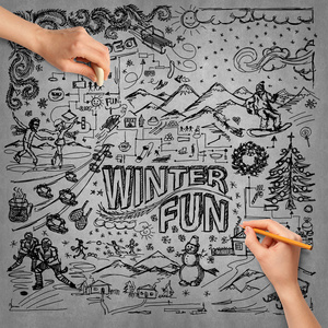 想法的冬季娱乐活动背景素描