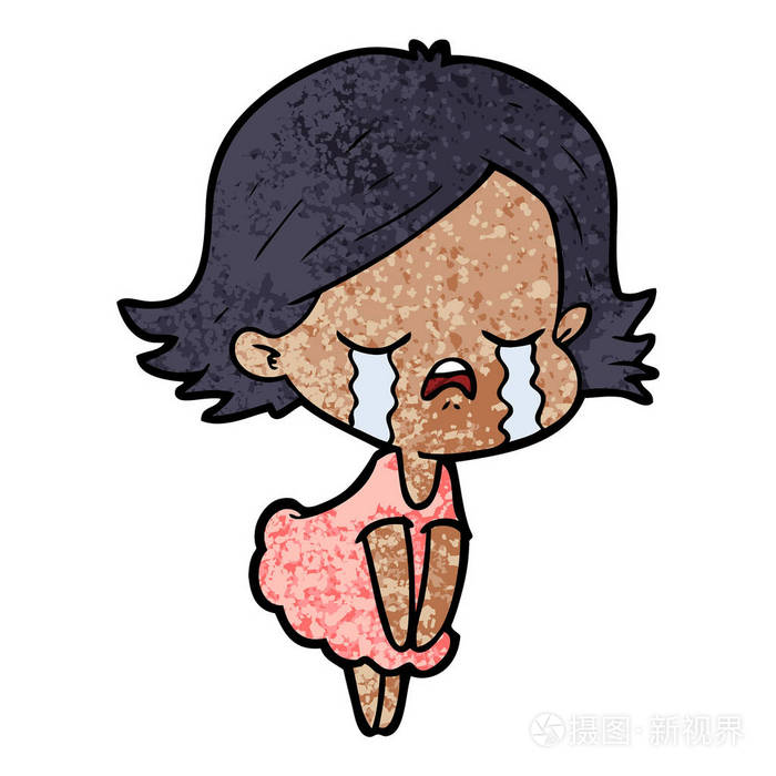 卡通女孩哭泣的矢量插图