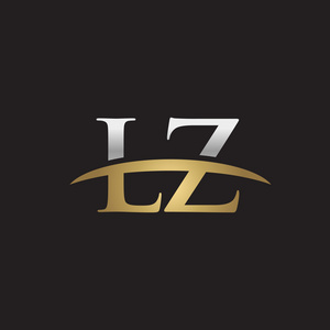 lz首字母 lz 金银耐克标志旋风 logo 黑色背景照片