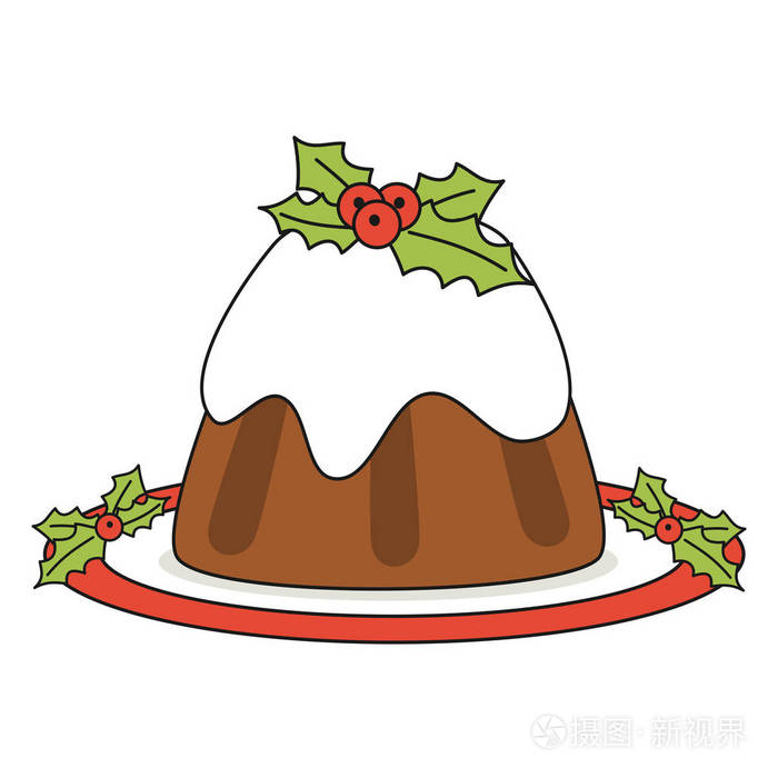 卡通矢量圣诞布丁在白色背景上分离