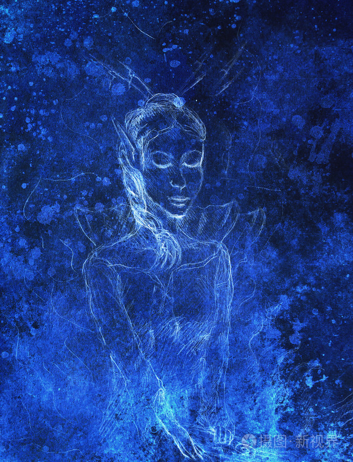 小精灵女子铅笔素描纸蓝金枪效果图