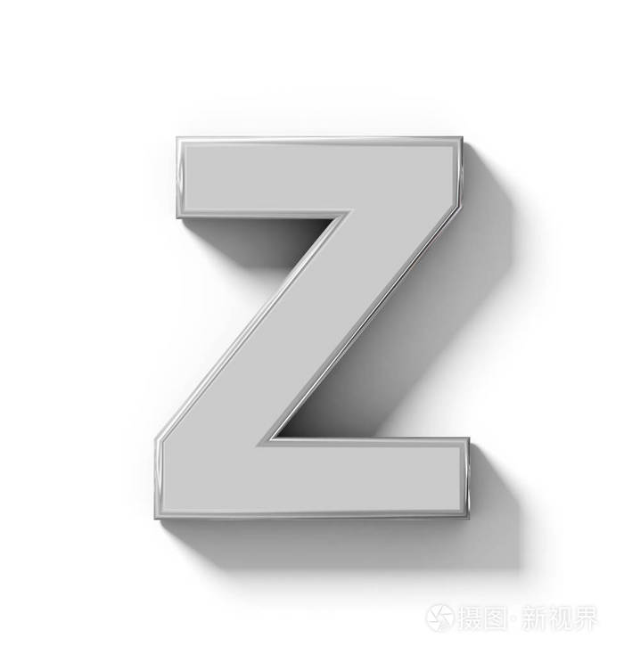 字母z 3d 银在白色上与阴影正交 pr 隔离