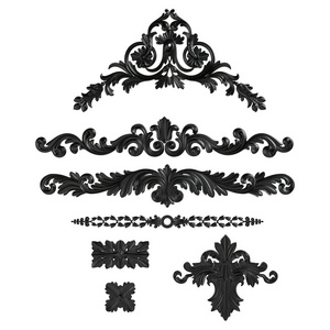 古代的黑色装饰，白色背景上的 3d 集