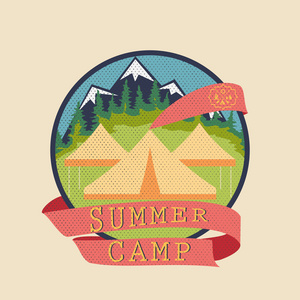夏季营地，冒险徽章平面设计 logo 标志