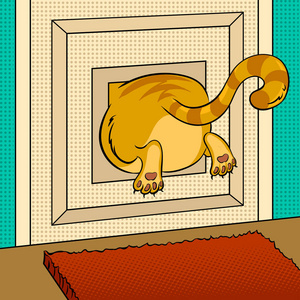 胖猫卡住流行艺术矢量插图照片