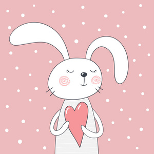 可爱卡通兔子与心脏在他的爪子卡
