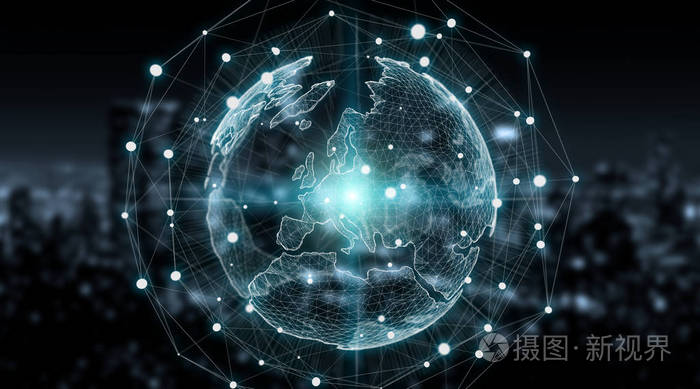连接系统全球世界观3d 渲染