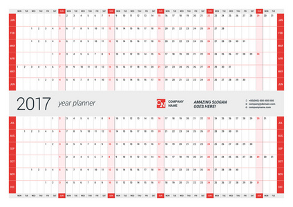 2017年年度墙日历计划模板。 向量