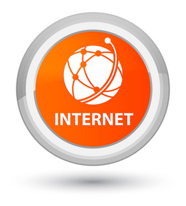 互联网 全球网络图标 黄金橙色圆形按钮