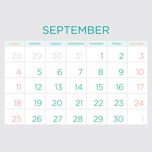 矢量规划历 2016 年。9 月