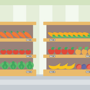 蔬菜和水果在货架上的背景