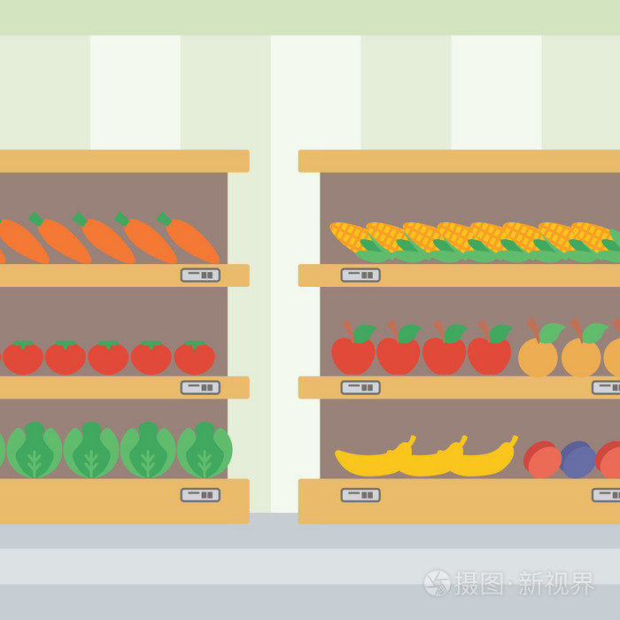蔬菜和水果在货架上的背景