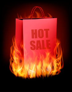 热卖背景与购物袋和火。矢量