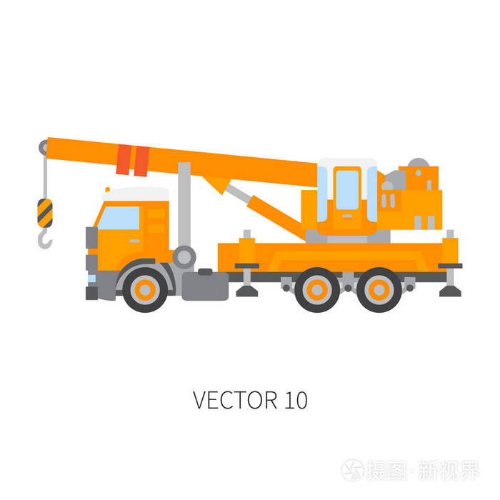彩色纯矢量图标工程机械汽车起重机.工业风格.公司货物送货升降机.