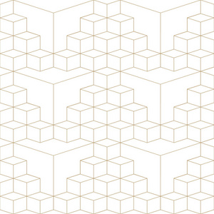 白色背景下灰色细线立方体的几何抽象无缝模式