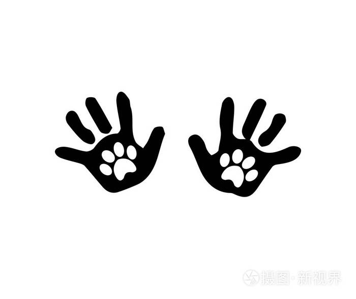 婴儿手印的黑色剪影与动物印 insid