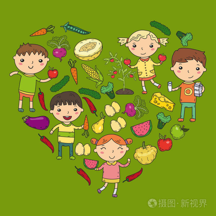 幼儿园托儿所的孩子们吃健康的食物男孩和女孩的水果和蔬菜.