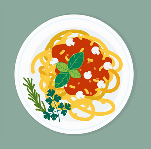 意大利面菜肴矢量插图。
