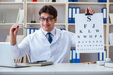 医生配镜师信图表进行视力测试与检查