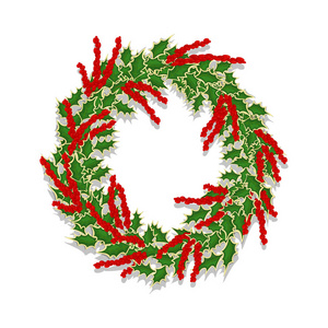 圣诞花环, 节日装饰为新年, 从冬青树枝和浆果。矢量插图