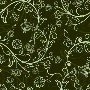 无缝暗绿色花卉矢量壁纸花纹图片