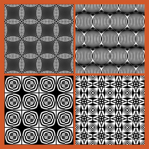 无缝黑色瓷砖与白色几何重复装饰的黑色和白色古典老式的模式，集合